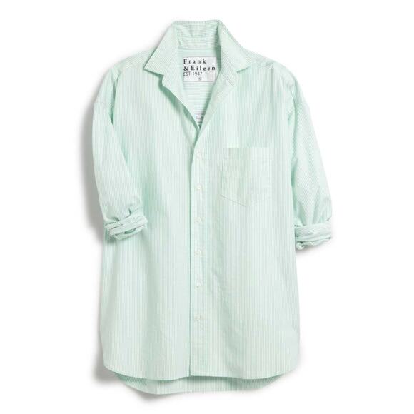 Frank & Eileen Women's Shirely Button Down Shirt In Green Stripe Size XXS Preppy - Picture 1 of 8